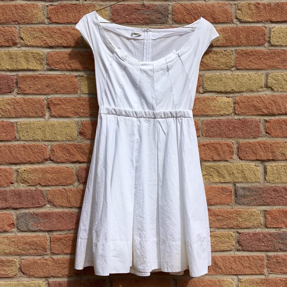Miu Miu Cotton Pleated Cap-Sleeve A-Line Mini